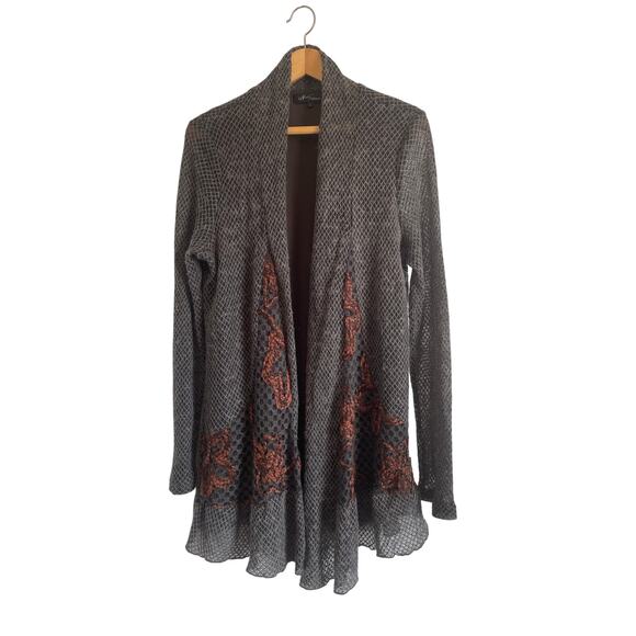 Nicole Sabbattini wool cardigan sweater embroidered gray brown lined Large - Picture 1 of 8